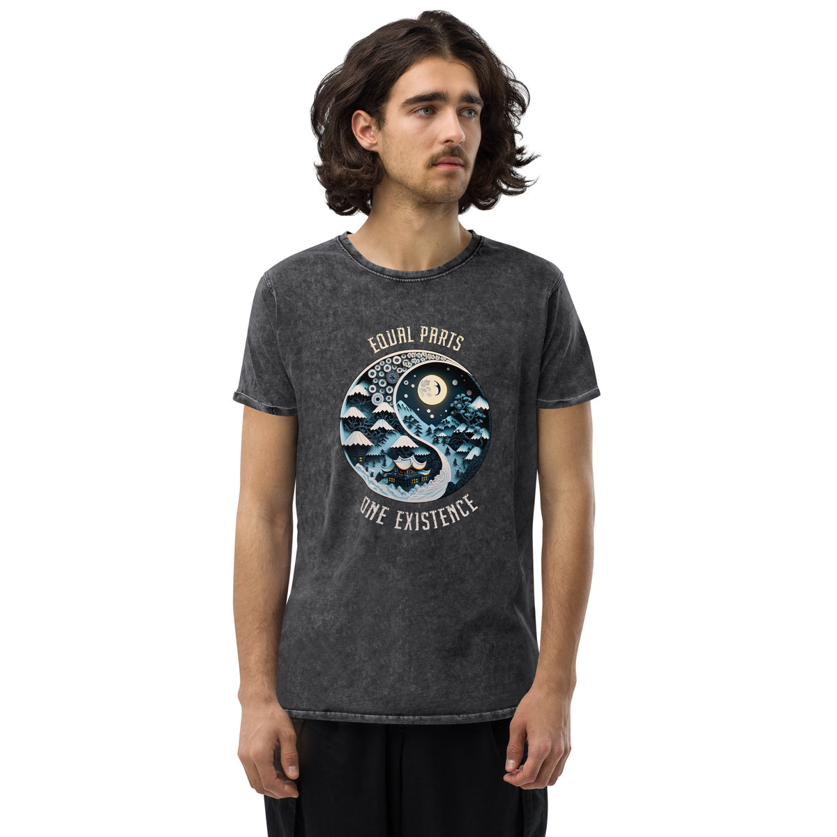 Casual denim t-shirt with intricate Gothic Gates artwork.