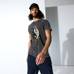 Fashion-forward unisex t-shirt in denim coffee and cream.