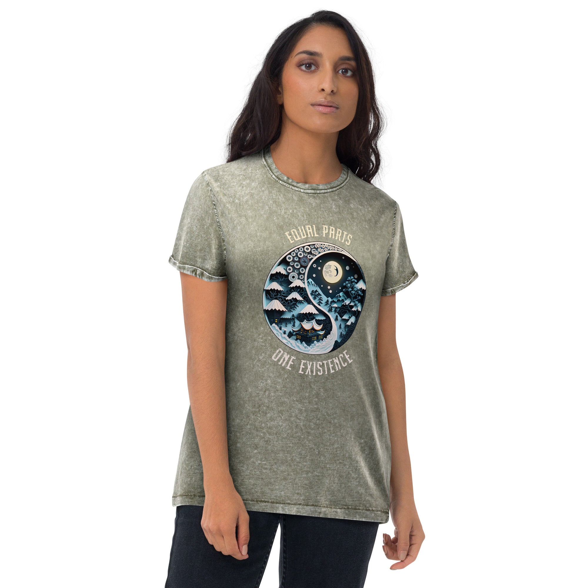 Edgy Gothic Gates motif on a trendy denim tee.