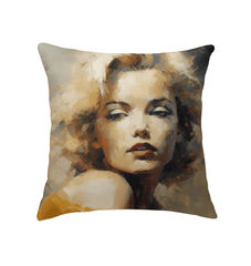 Urban sketches patterned indoor pillow on a cozy living room sofa.