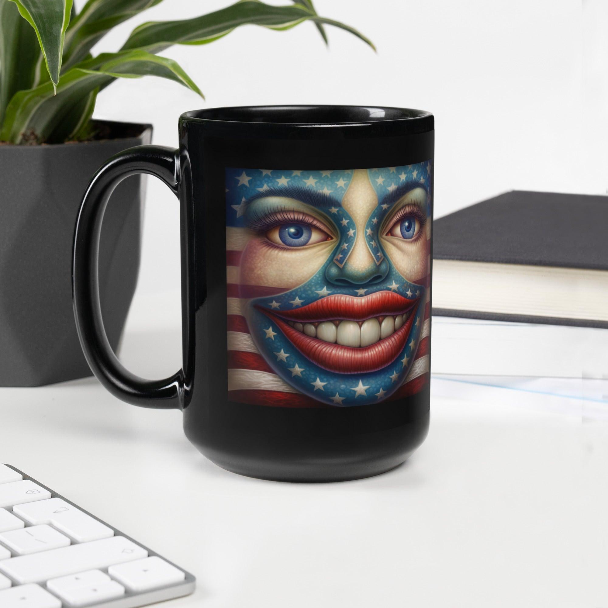 USA Up Close Black Glossy Mug - Beyond T-shirts