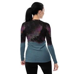 Back view of Vibrant Visions Rash Guard for women showcasing UV protection