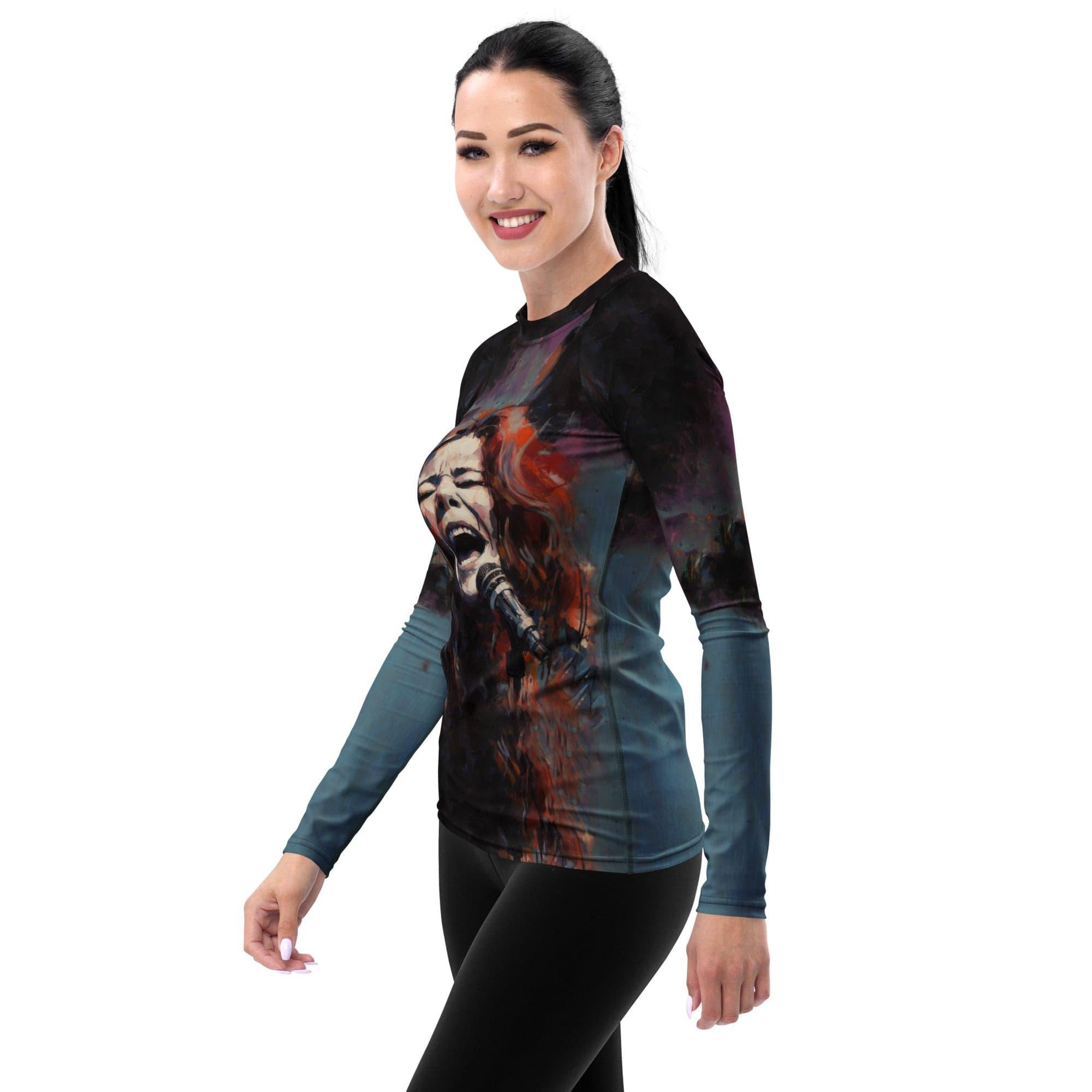 Close-up of the high-quality material of Vibrant Visions Women's Rash Guard