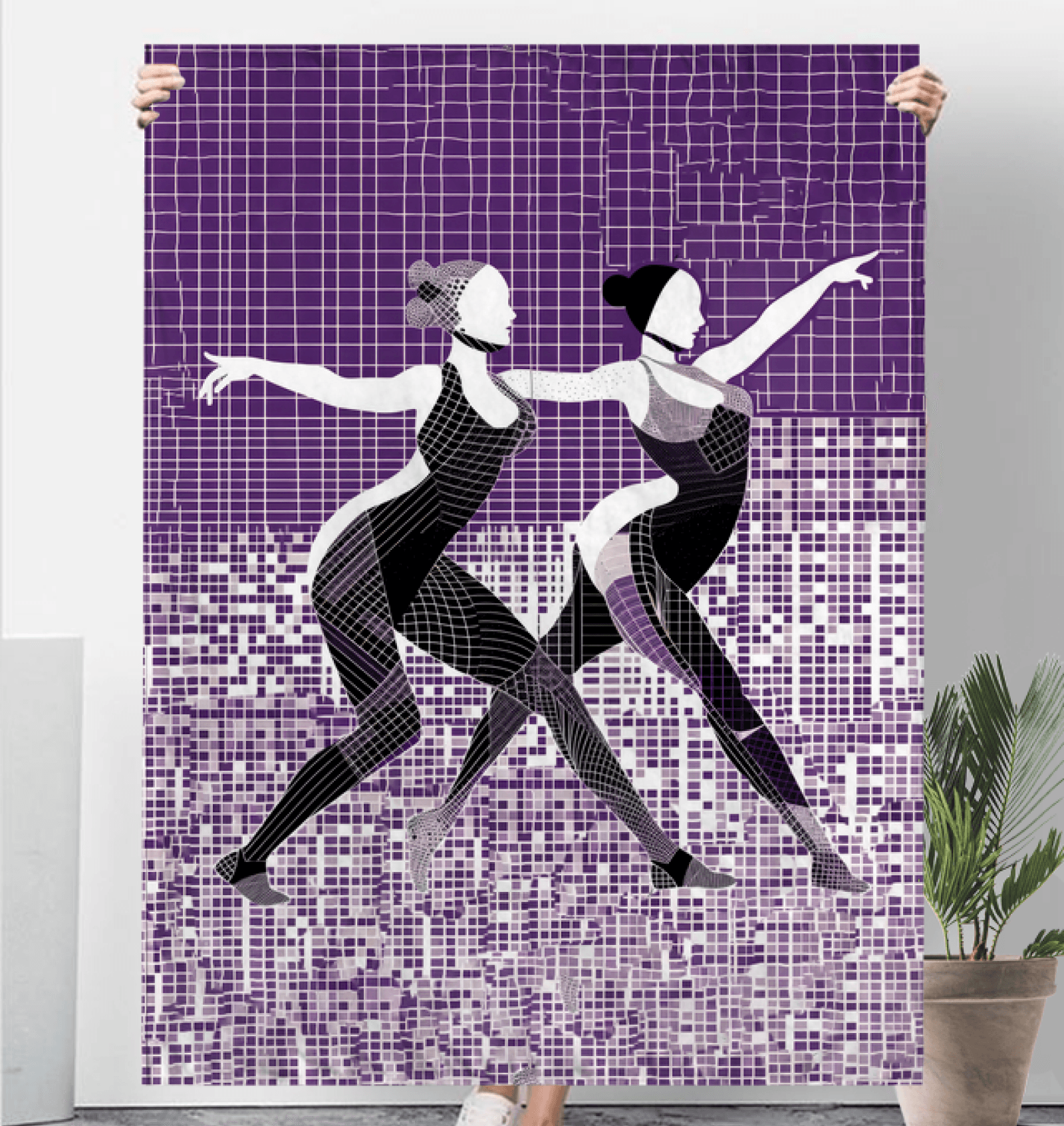 Vibrant-patterned Sherpa blanket for women, dance attire themed.