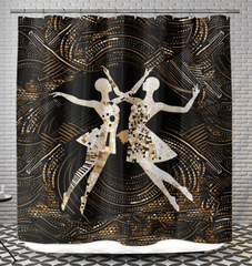 Elegant and durable shower curtain with vibrant dance motifs, perfect for modern bathroom decor.