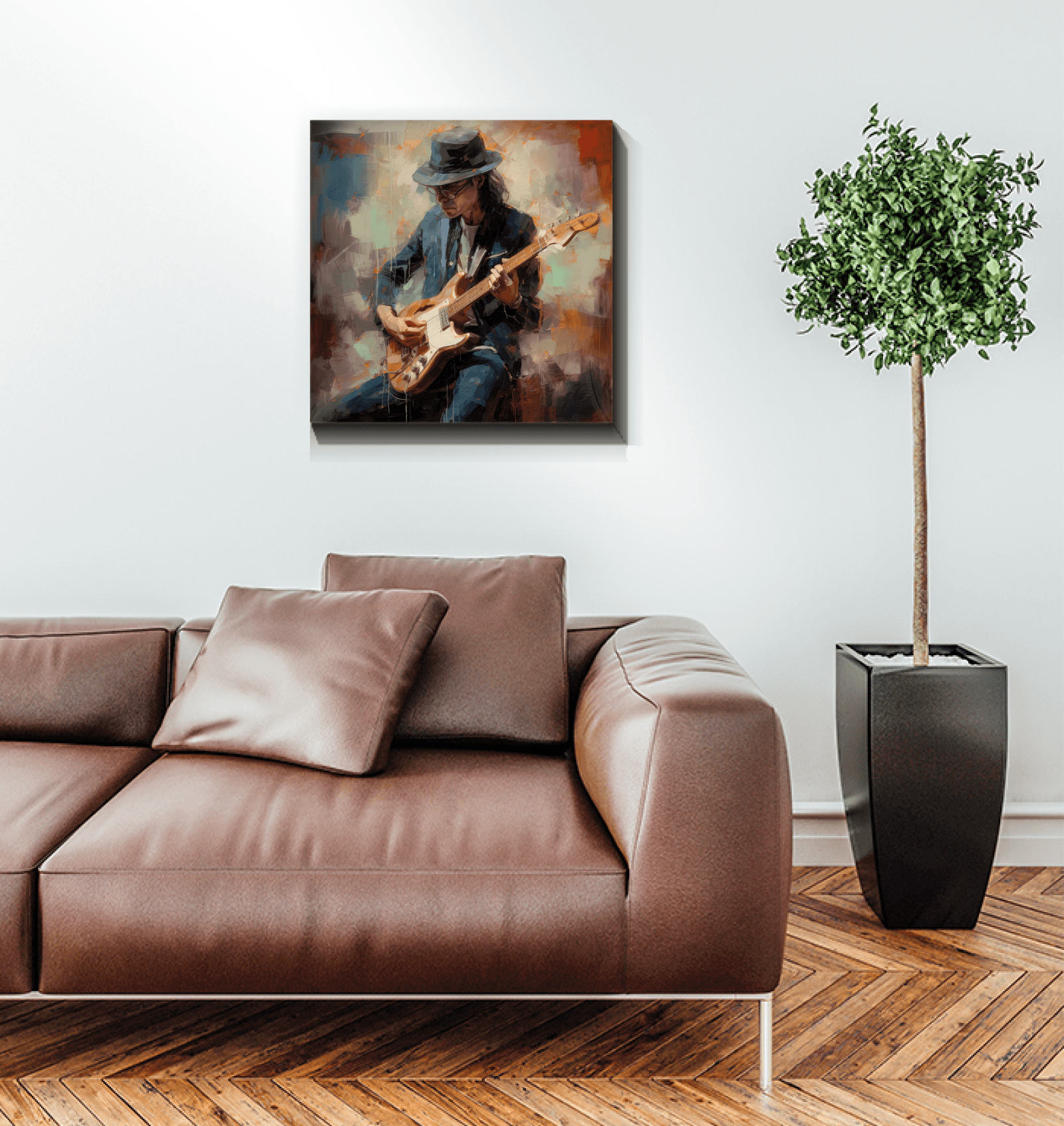 Virtuoso Venture wrapped canvas in modern living room.