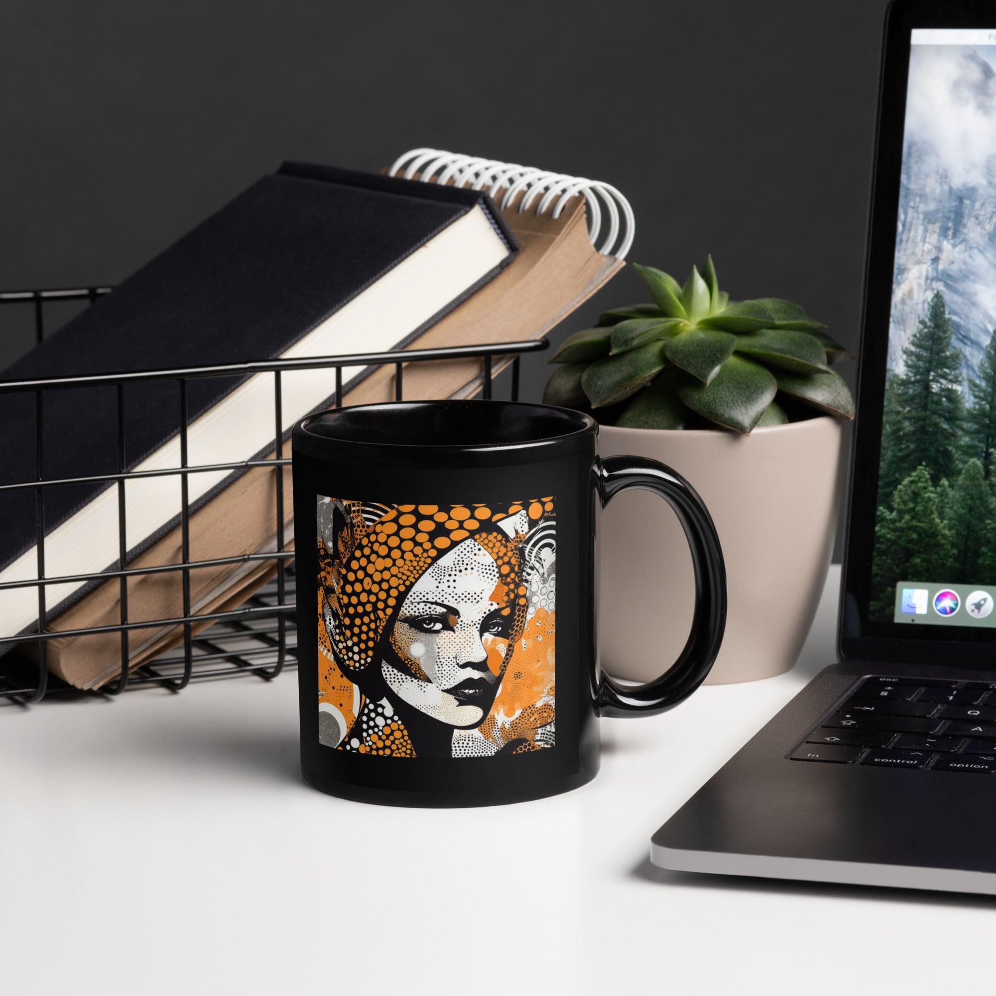 Close-up of Visual Velocity glossy black coffee mug.