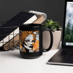 Black glossy mug on kitchen counter.