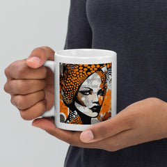 Visual Velocity white glossy mug on kitchen counter.