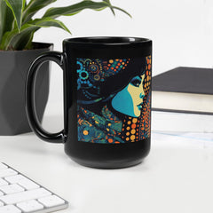 Close-up of the shiny black finish on Visual Vibrancy Mug.