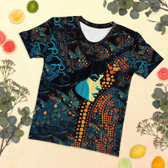 Visual Vibrancy women's colorful t-shirt on display.