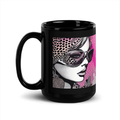 Visual Visions II black coffee mug in a cozy home setting.