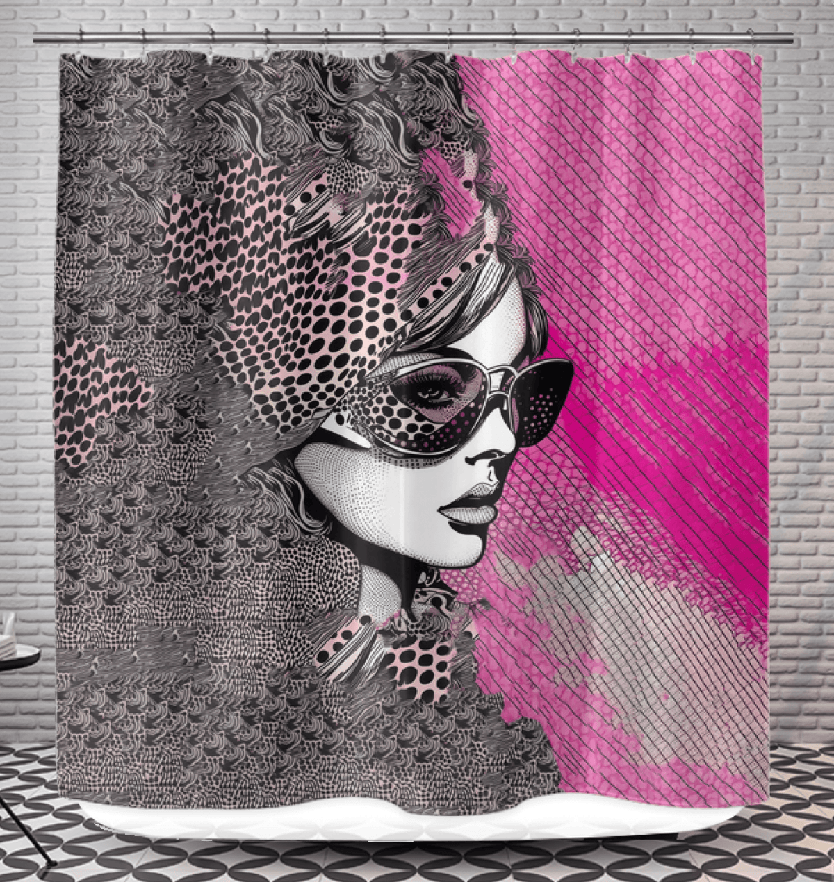 Modern designed Visual Visions II shower curtain in a bathroom setting