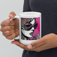 Elegant white glossy coffee mug from Visual Visions II collection.