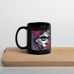 Close-up of Visual Visions III black glossy coffee mug.