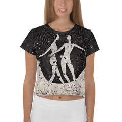 Whimsical Balletic Fashion Crop Tee with All-Over Print Design