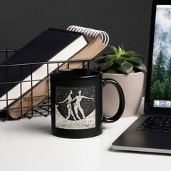 Unique balletic fashion-themed glossy black coffee mug