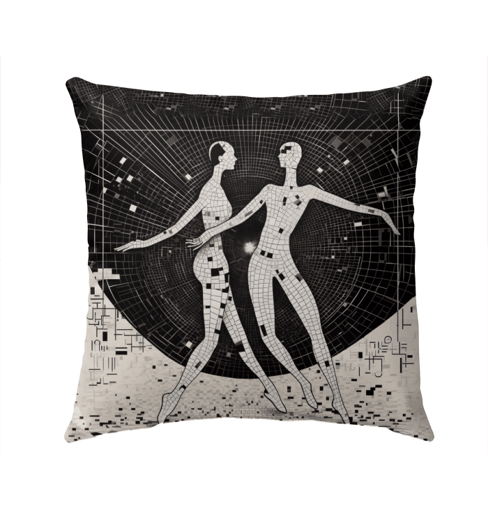 Whimsical Balletic Fashion Outdoor Pillow on a vibrant deck chair