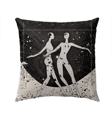 Whimsical Balletic Fashion Outdoor Pillow on a vibrant deck chair