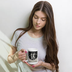 Elegant White Glossy Mug in whimsical balletic fashion style for coffee and tea.