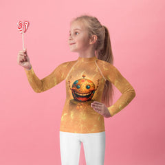 Kids colorful candy-themed rash guard for beach fun.