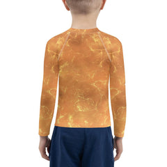 Whimsical Candy Delights rash guard for children's sun protection.