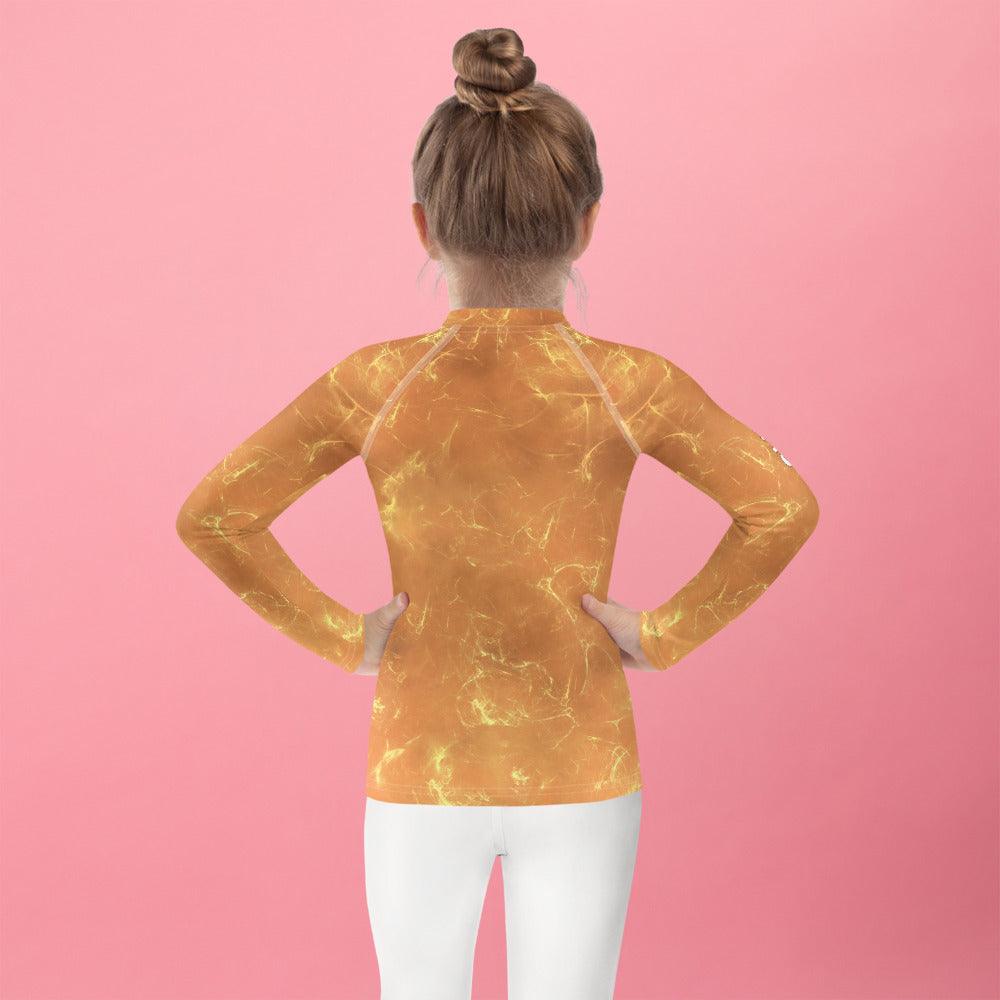 Fun and vibrant kids rash guard with whimsical candy delights design.