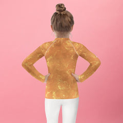 Fun and vibrant kids rash guard with whimsical candy delights design.