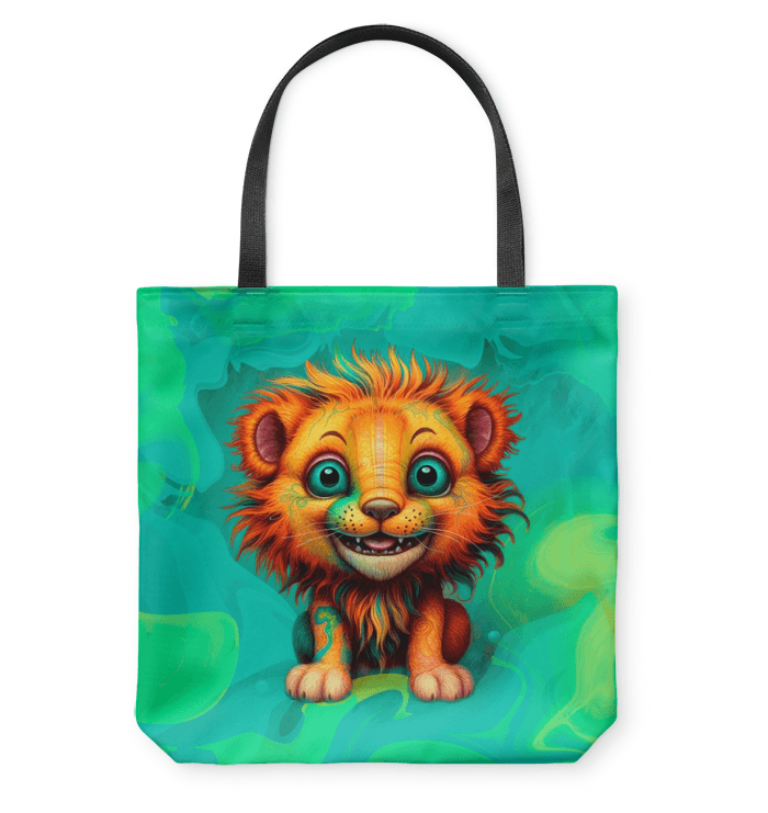 Whimsical Mane Stares pattern on a basketweave tote bag, showcasing intricate design details.