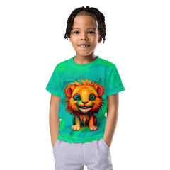 Kids wearing Whimsical Mane Stares crew neck T-shirt.