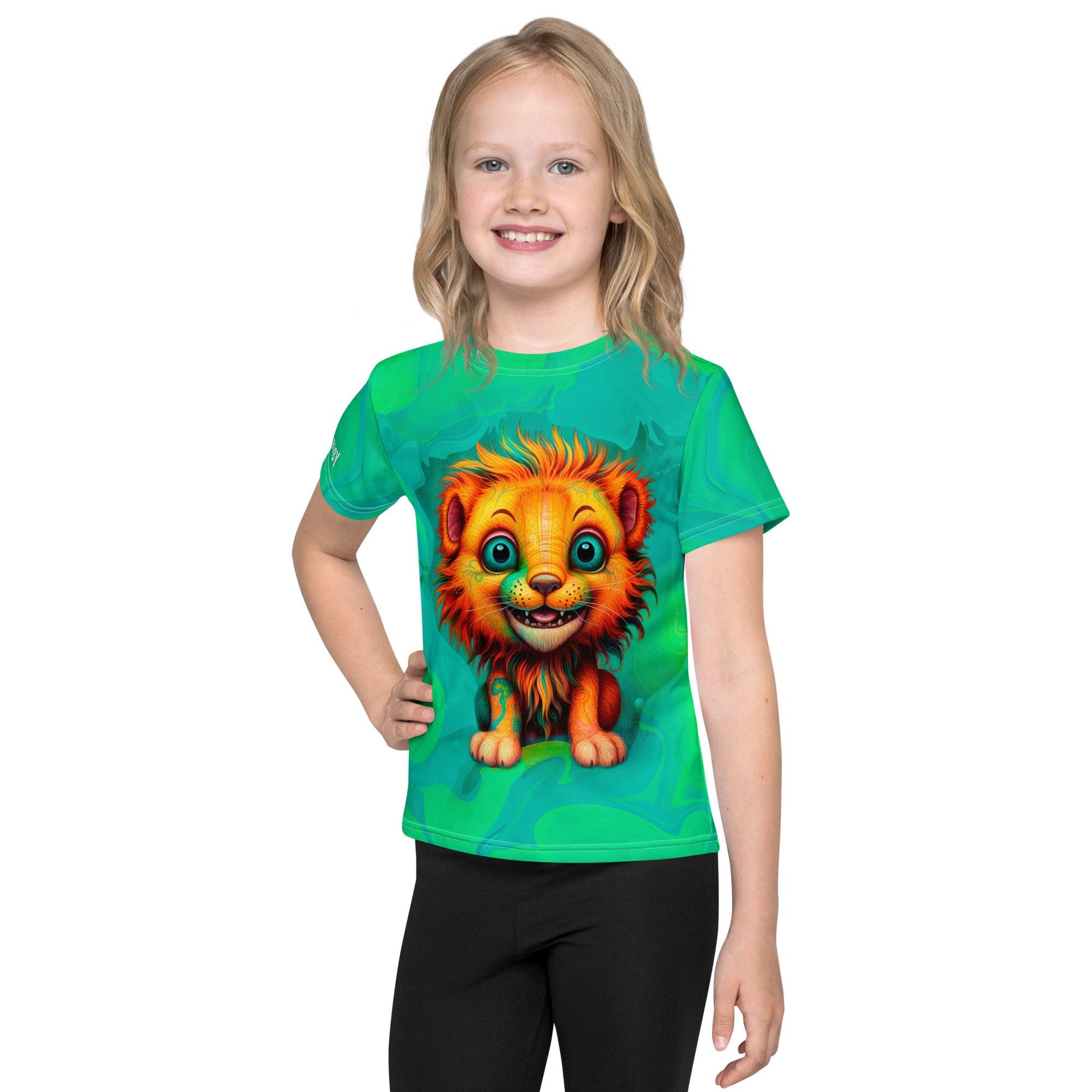 Child playing outdoors in Whimsical Mane Stares T-shirt.