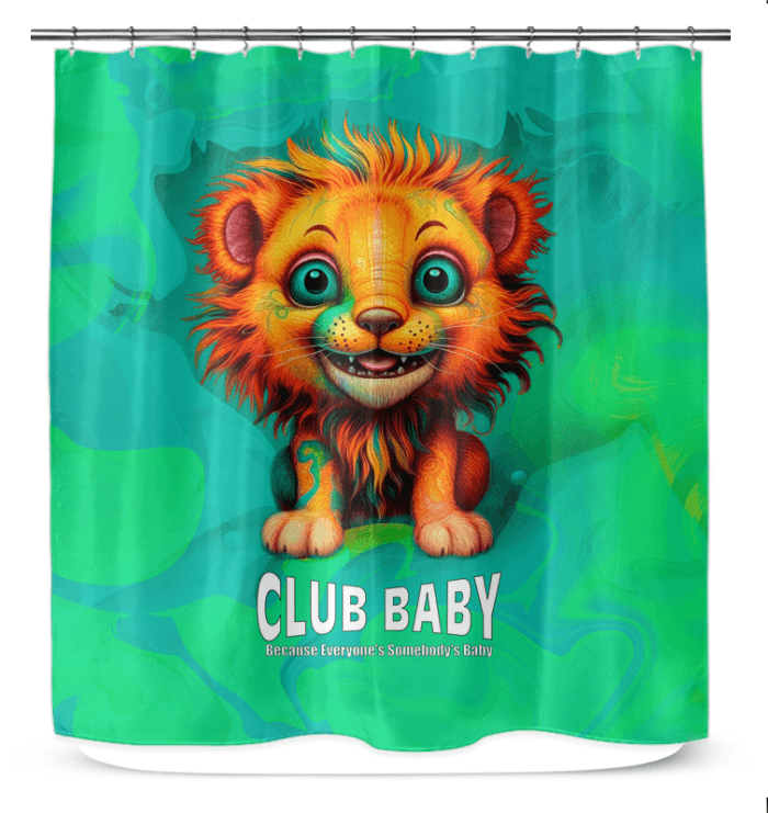 Unique bathroom decor featuring a shower curtain with enchanting mane stares.