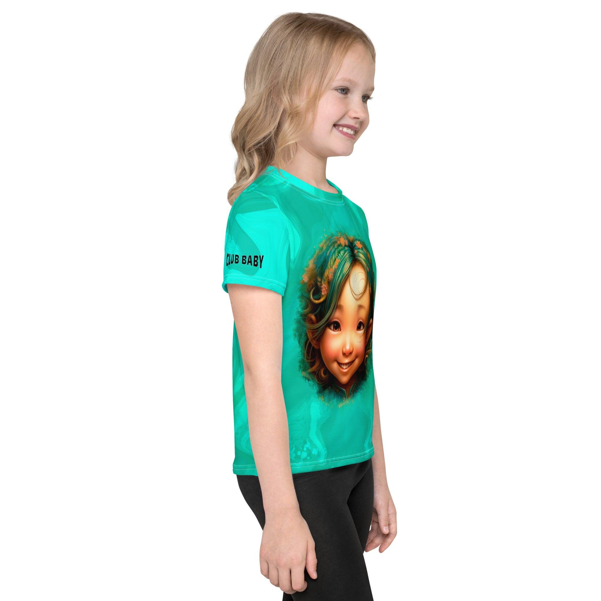 Whimsical Pupils Delight children's t-shirt with crew neck, displayed on hanger.