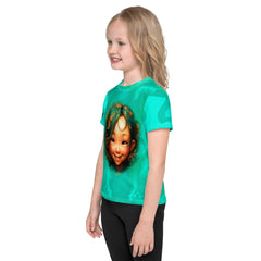 Side view of Whimsical Pupils Delight kids t-shirt, highlighting the fit and comfort.