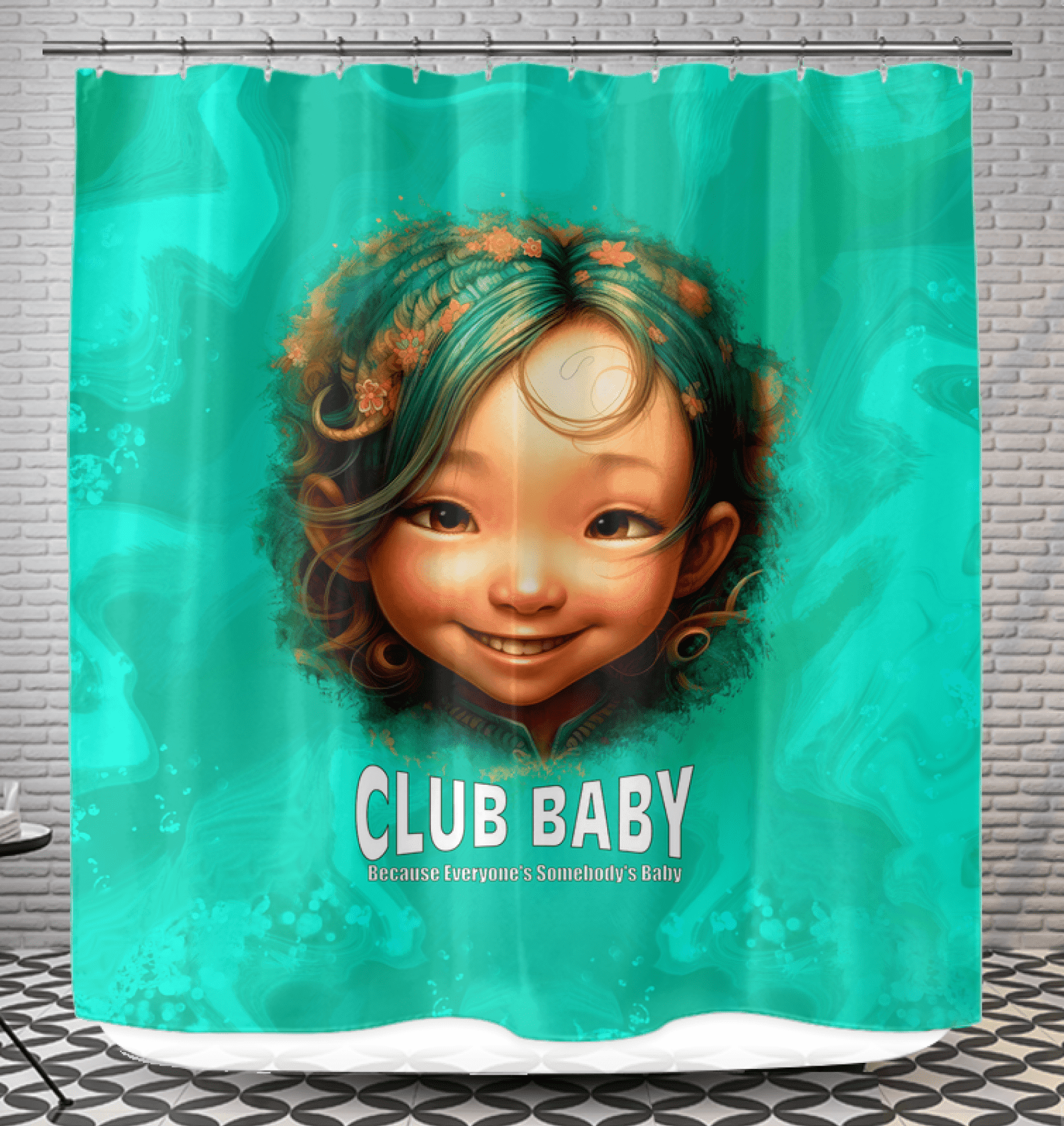 Bright and cheerful bathroom decor featuring the Whimsical Pupils Delight Shower Curtain.