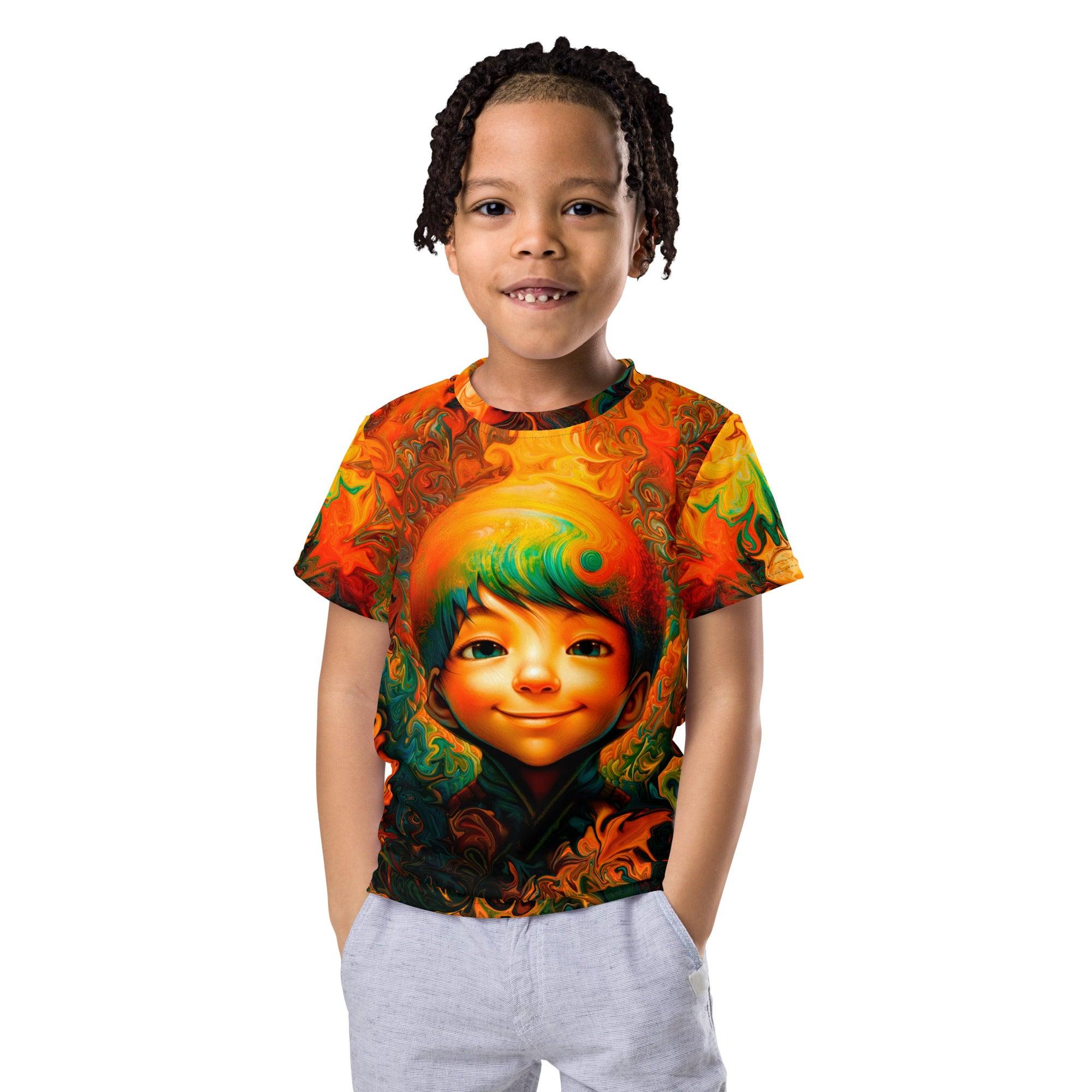 Sparkling glances themed kids crew neck t-shirt in vibrant colors.