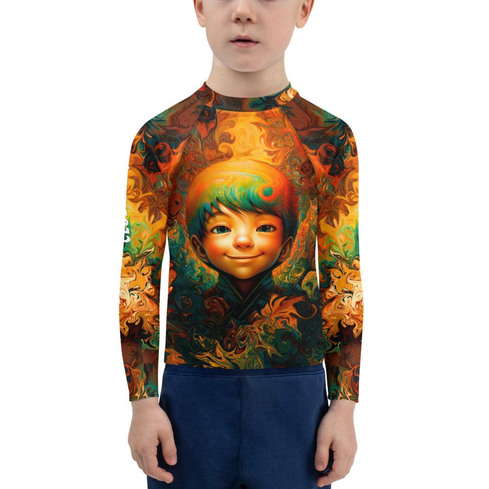 Child swimming in pool wearing Whimsical Sparkling Glances Rash Guard.