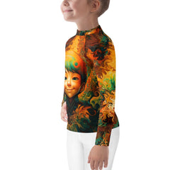 Diverse group of children wearing Whimsical Sparkling Glances Rash Guards.