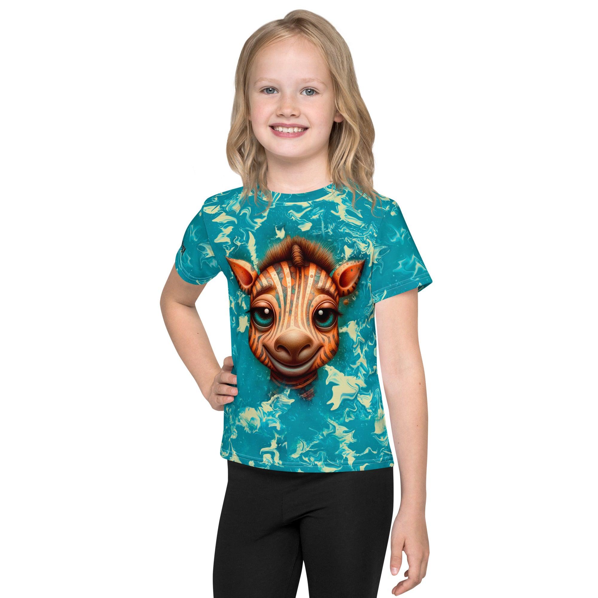 Kid laughing in playful spotted crew neck T-shirt for children.