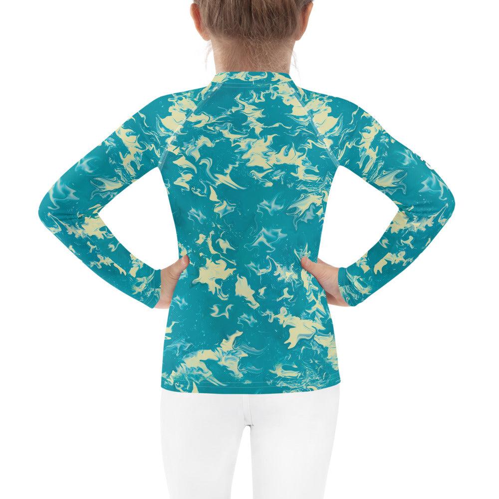 Durable spotted kids rash guard for beach and pool.