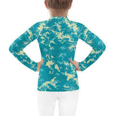 Durable spotted kids rash guard for beach and pool.