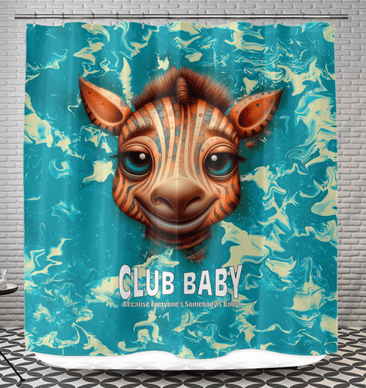 Unique spotted stares pattern on shower curtain, perfect for quirky decor.