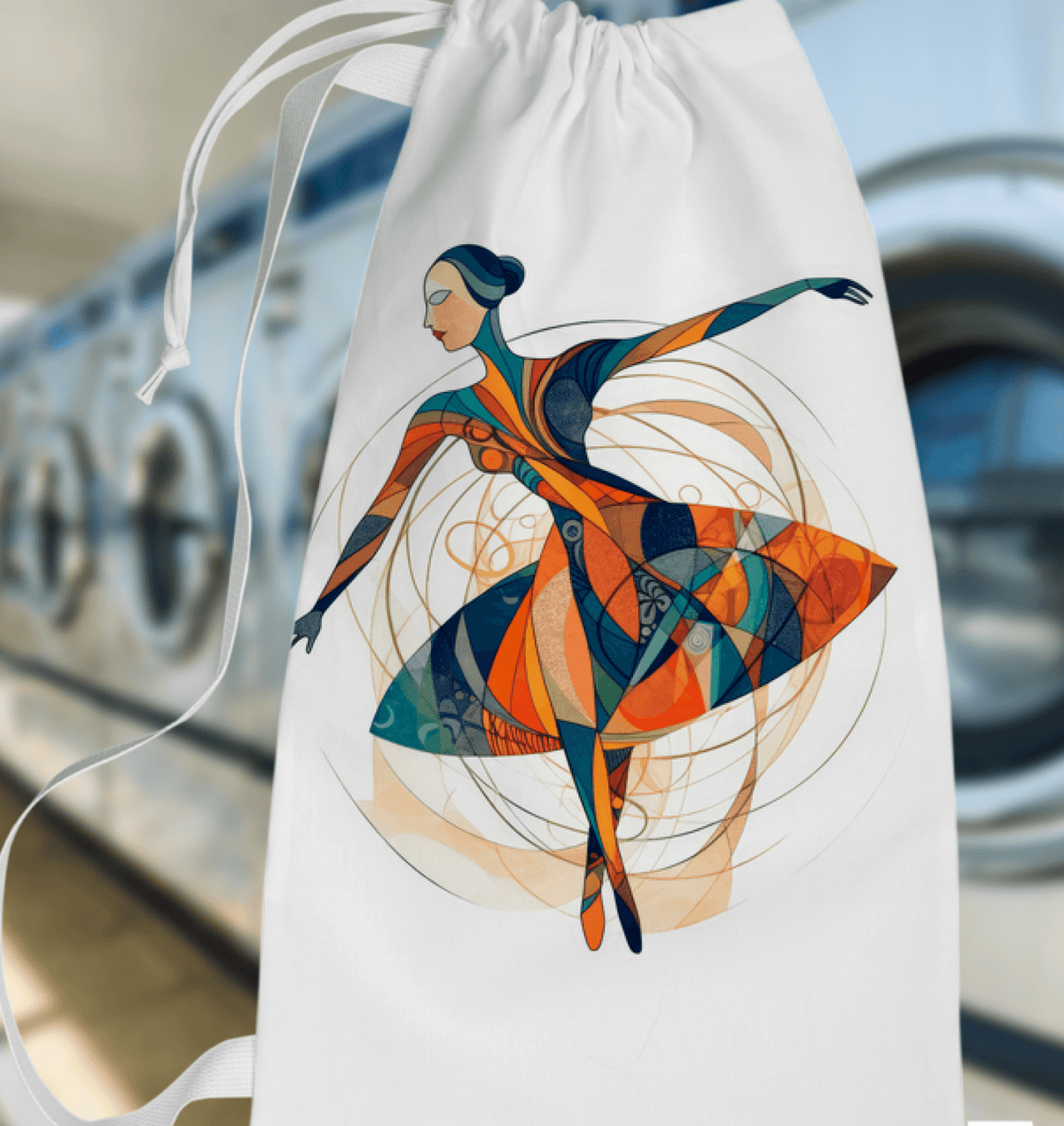 Whimsical Women's Dance Charm decorated laundry bag for storing dancewear.