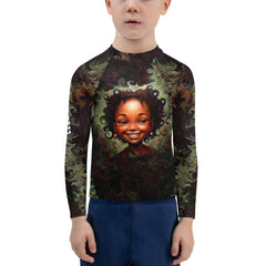 Kid happily playing in water wearing Whimsy in Their Eyes swimwear.