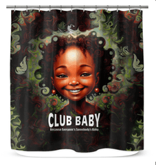 Whimsical eyes pattern shower curtain adding a playful vibe to bathroom decor.