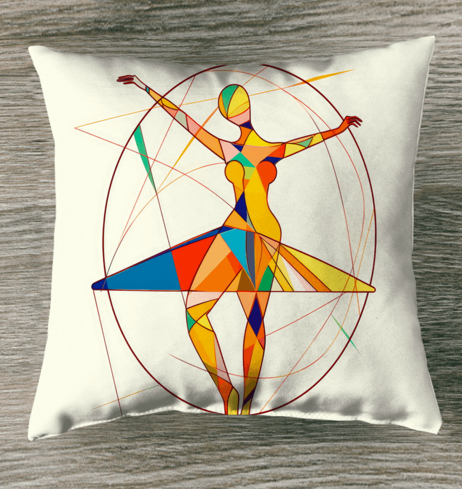 Whirlwind Balletic Style Outdoor Pillow on an outdoor lounge chair