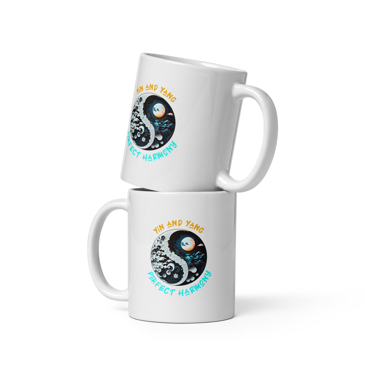 Interlocking Hearts Yin Yang Mug with Glossy White Finish.