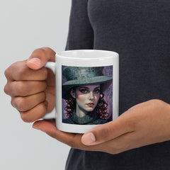 Close-up of Retro Vibes Beyond Style White Glossy Mug handle.