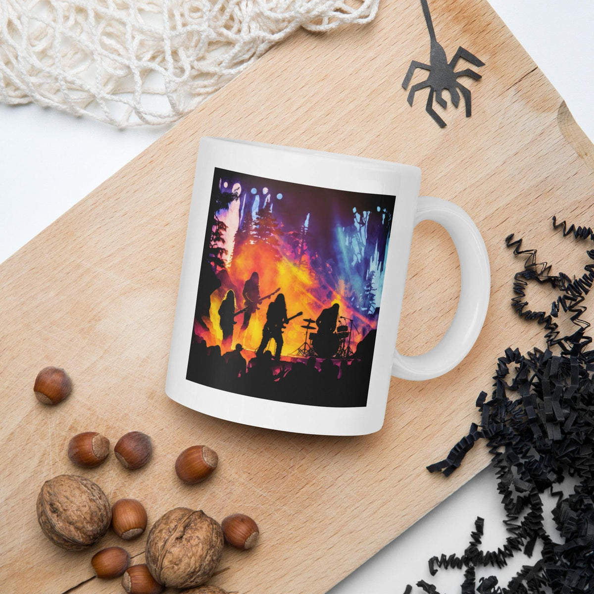 Close-up of NS-844 white glossy mug on a wooden table.