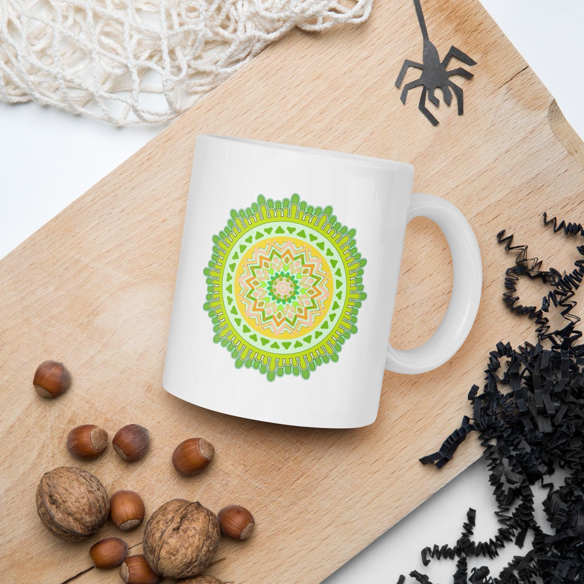 Mandala Radiance On White Glossy Mug - Beyond T-shirts